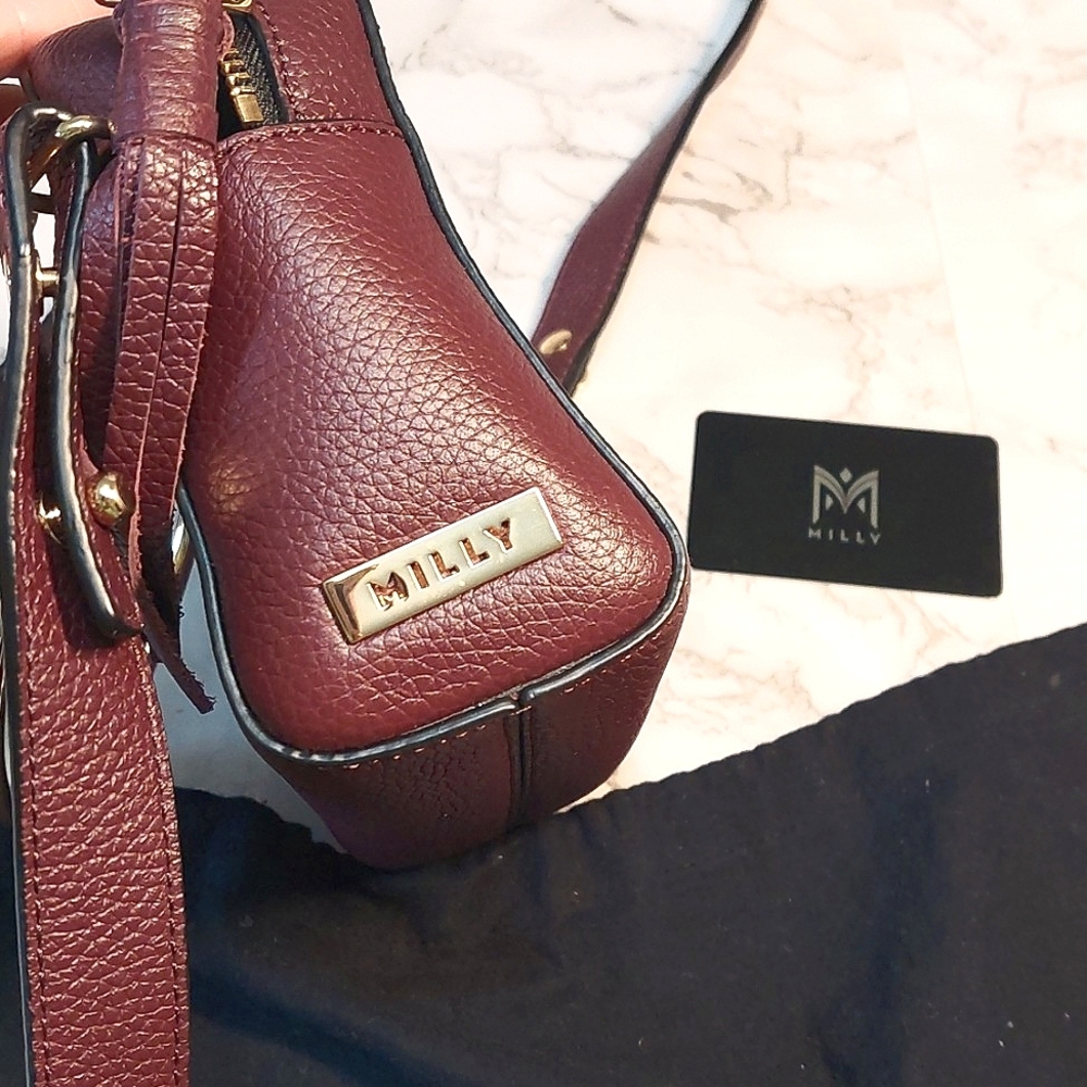 Milly Burgundy Mini Bag with Gold Accents - Picture 3 of 8